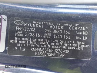2008 Hyundai Tiburon GT z VIN KMHHN66F88U278938, wystawiony jako IAAI lot #41490527 z przebiegiem 200 669 mil mil oraz . Historia ofert i sprzedaży dostępna na DreamBid. Obrazek 9.