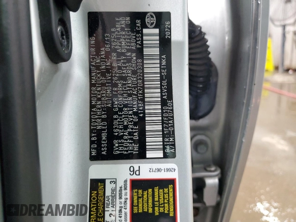 2013 Toyota Camry L with VIN 4T4BF1FK7DR320308, listed as a Copart auction lot 52404895 with 112,491 mi miles and Salvage Title. Bid and sale history available at DreamBid. Image 12.