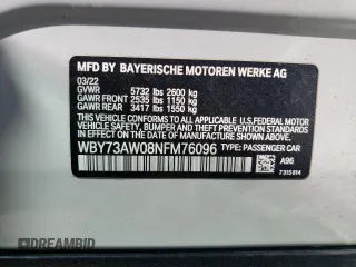 2022 BMW i4 eDrive40 with VIN WBY73AW08NFM76096, listed as a Copart auction lot 47146924 with 21,733 mi miles. Bid and sale history available at carsss.com. Image 12.