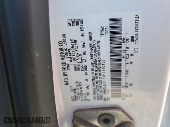 2014 Ford Transit Connect XLT with VIN NM0LE7F71E1140133, listed as a Copart auction lot 58371725 with 55,121 mi miles and Salvage title. Bid and sale history available at DreamBid. Image 13.