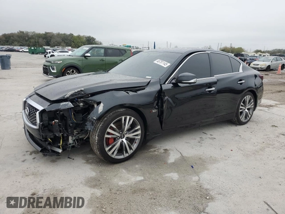 2020 Infiniti Q50 3.0t SPORT with VIN JN1EV7AP7LM200272, listed as a Copart auction lot 46781145 with 58,814 mi miles and Salvage Title. Bid and sale history available at carsss.com. Image 1.