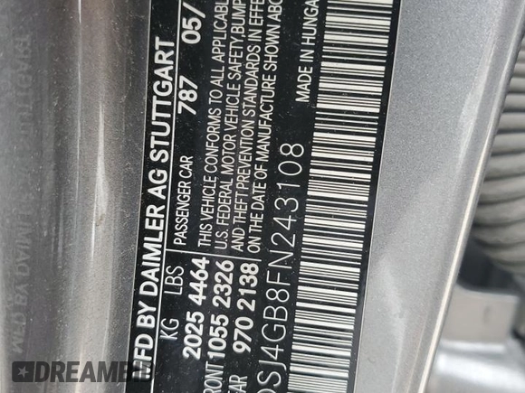 2015 Mercedes-Benz CLA 250 with VIN WDDSJ4GB8FN243108, listed as a Copart auction lot 60981873 with 109,760 mi miles and . Bid and sale history available at DreamBid. Image 14.
