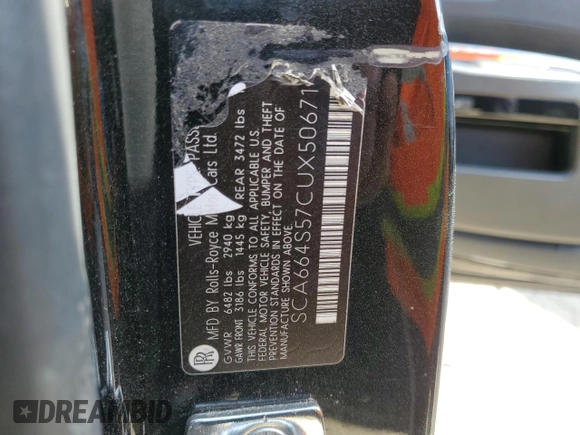 2012 Rolls-Royce Ghost z VIN SCA664S57CUX50671, wystawiony jako Copart lot #84172874 z przebiegiem Nie podano mil oraz Szkody całkowita. Historia ofert i sprzedaży dostępna na DreamBid. Obrazek 12.
