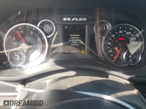 2019 Ram 3500 Big Horn with VIN 3C63RRLL1KG580703, listed as a Copart auction lot 46757555 with 122,863 mi miles and Salvage Title. Bid and sale history available at carsss.com. Image 9.