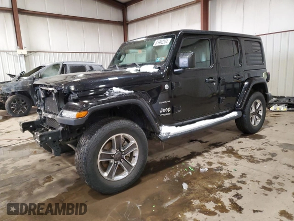 2020 Jeep Wrangler Unlimited Sahara with VIN 1C4HJXEN4LW197432, listed as a Copart auction lot 85992204 with 46,523 mi miles and Salvage Title. Bid and sale history available at carsss.com. Image 1.