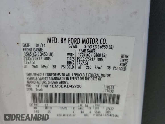 2014 Ford F-150 XL z VIN 1FTMF1EM3EKD42720, wystawiony jako Copart lot #51316405 z przebiegiem 227 094 mil mil oraz Szkoda całkowita • Salvage title. Historia ofert i sprzedaży dostępna na DreamBid. Obrazek 12.