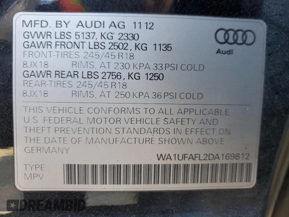 2013 Audi allroad Premium Plus with VIN WA1UFAFL2DA169812, listed as a Copart auction lot 76697284 with 198,904 mi miles and Salvage Title. Bid and sale history available at carsss.com. Image 14.
