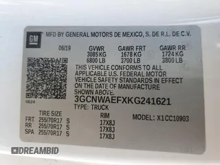 2019 Chevrolet Silverado 1500 Work Truck with VIN 3GCNWAEFXKG241621, listed as a Copart auction lot 48969065 with 115,000 mi miles and Salvage Title. Bid and sale history available at DreamBid. Image 12.