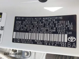 2019 Toyota Corolla L z VIN 5YFBURHE3KP902247, wystawiony jako IAAI lot #42138396 z przebiegiem 72 313 mil mil oraz . Historia ofert i sprzedaży dostępna na DreamBid. Obrazek 9.