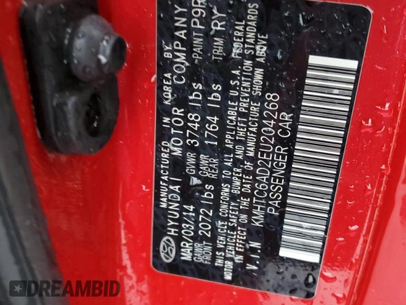 2014 Hyundai Veloster RE:FLEX z VIN KMHTC6AD2EU204268, wystawiony jako Copart lot #78651814 z przebiegiem Nie podano mil oraz Szkoda całkowita • Salvage title. Historia ofert i sprzedaży dostępna na DreamBid. Obrazek 12.