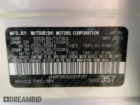 2018 Mitsubishi Outlander ES with VIN JA4AP3AU4JU018167, listed as a Copart auction lot 53749245 with 106,273 mi miles and Salvage title. Bid and sale history available at DreamBid. Image 14.