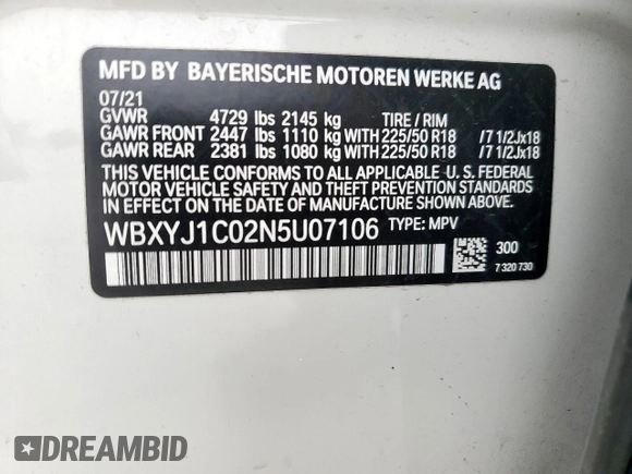 2022 BMW X2 xDrive28i with VIN WBXYJ1C02N5U07106, listed as a Copart auction lot 48243575 with 65,140 mi miles and Clean Title. Bid and sale history available at carsss.com. Image 14.