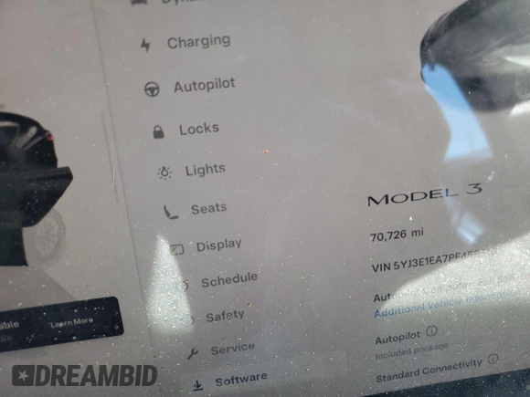 2023 Tesla Model 3 с VIN 5YJ3E1EA7PF458510, выставлен на аукционе Copart как лот 63921795 с пробегом 70 726 миль миль и Списание • Salvage title. История ставок и продаж доступна на DreamBid. Изображение 9.