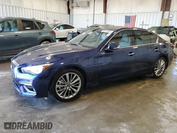 2022 Infiniti Q50 Luxe z VIN JN1EV7BP7NM311406, wystawiony jako Copart lot #86719364 z przebiegiem 10 651 mil mil oraz Czysty tytuł • Clean title. Historia ofert i sprzedaży dostępna na DreamBid. Obrazek 1.