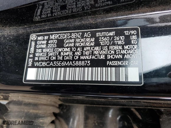 1991 Mercedes-Benz 420 Series 420SEL with VIN WDBCA35E6MA588873, listed as a Copart auction lot 49659915 with 85,565 mi miles and Non Repairable. Bid and sale history available at carsss.com. Image 12.
