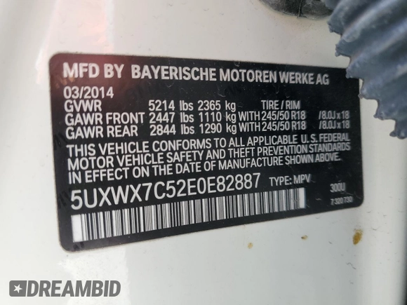 2014 BMW X3 xDrive35i z VIN 5UXWX7C52E0E82887, wystawiony jako Copart lot #54262445 z przebiegiem 64 673 mil mil oraz Szkoda całkowita • Salvage title. Historia ofert i sprzedaży dostępna na DreamBid. Obrazek 13.