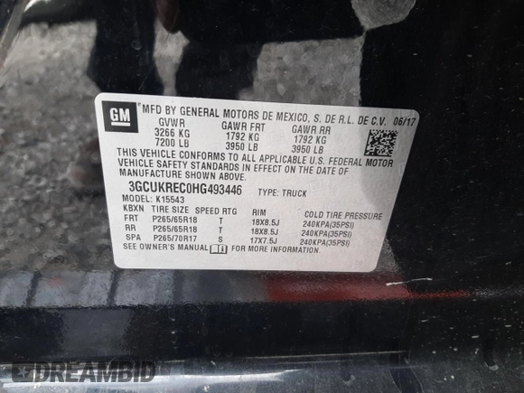 2017 Chevrolet Silverado 1500 LT with VIN 3GCUKREC0HG493446, listed as a Copart auction lot 79068394 with 99,753 mi miles and Salvage Title. Bid and sale history available at DreamBid. Image 12.
