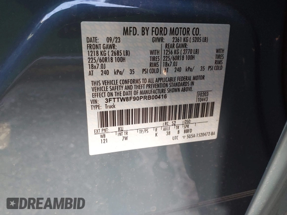 2023 Ford Maverick XL z VIN 3FTTW8F90PRB00416, wystawiony jako IAAI lot #38472866 z przebiegiem 1 427 mil mil oraz . Historia ofert i sprzedaży dostępna na DreamBid. Obrazek 9.