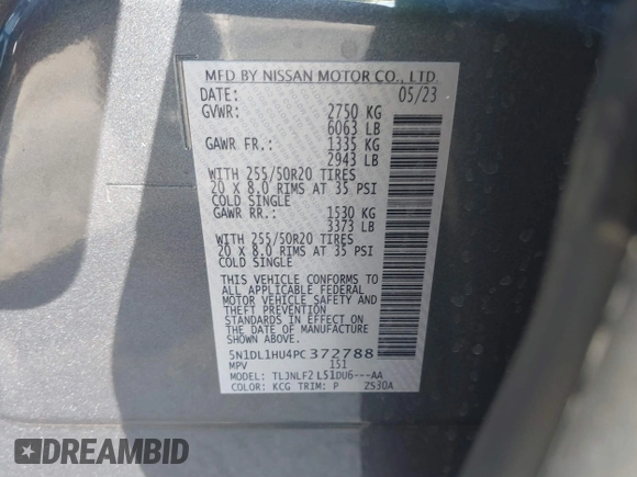 2023 Infiniti QX60 Autograph with VIN 5N1DL1HU4PC372788, listed as a IAAI auction lot 38787893 with Not provided miles and . Bid and sale history available at DreamBid. Image 9.