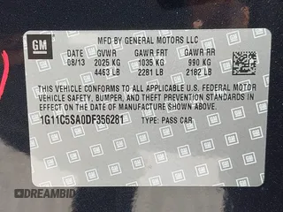 2013 Chevrolet Malibu LT with VIN 1G11C5SA0DF356281, listed as a IAAI auction lot 42091329 with 147,859 mi miles and . Bid and sale history available at DreamBid. Image 9.