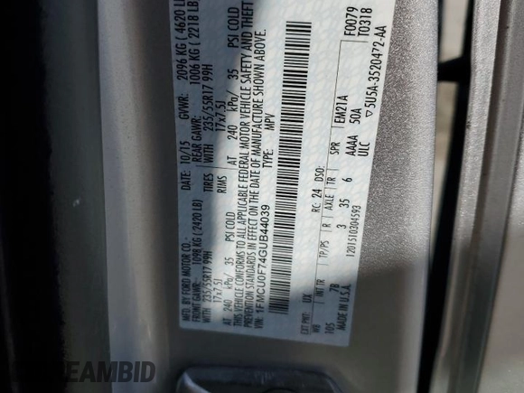 2016 Ford Escape S with VIN 1FMCU0F74GUB44039, listed as a Copart auction lot 47885325 with 129,605 mi miles and Salvage Title. Bid and sale history available at carsss.com. Image 15.