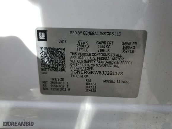 2018 Chevrolet Traverse LT Cloth with VIN 1GNERGKW6JJ261173, listed as a Copart auction lot 49628185 with 90,820 mi miles and Salvage Title. Bid and sale history available at carsss.com. Image 14.