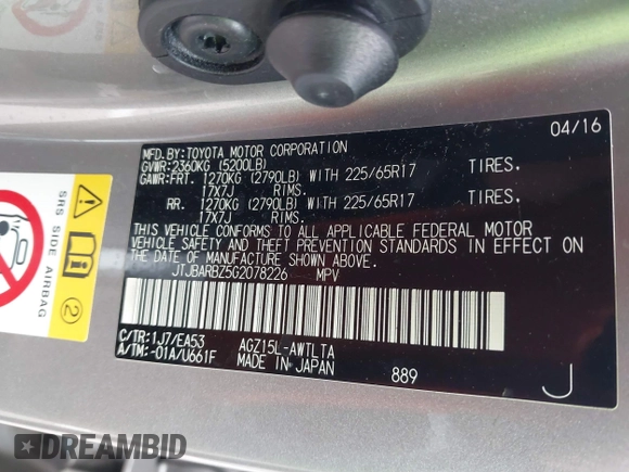 2016 Lexus NX 200t with VIN JTJBARBZ5G2078226, listed as a IAAI auction lot 41764346 with 107,912 mi miles and . Bid and sale history available at DreamBid. Image 9.