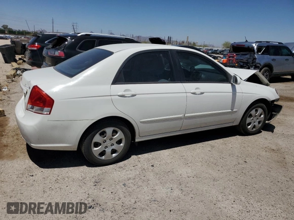 2008 Kia Spectra EX z VIN KNAFE121685506287, wystawiony jako Copart lot #58065295 z przebiegiem 181 686 mil mil oraz Szkoda całkowita • Salvage title. Historia ofert i sprzedaży dostępna na DreamBid. Obrazek 3.