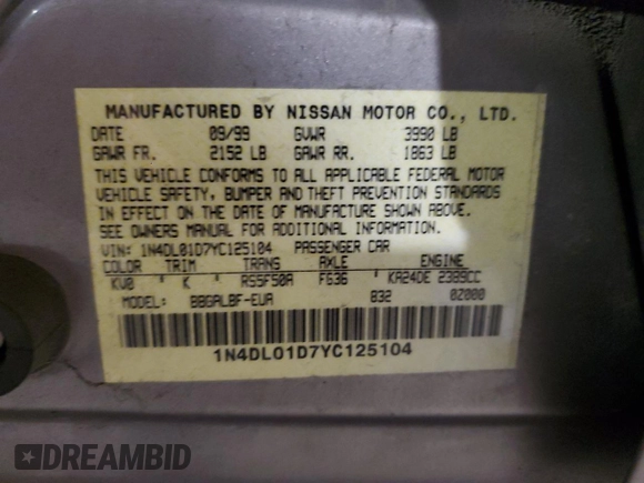 2000 Nissan Altima XE with VIN 1N4DL01D7YC125104, listed as a Copart auction lot 69108214 with 150,213 mi miles and Salvage Title. Bid and sale history available at carsss.com. Image 12.