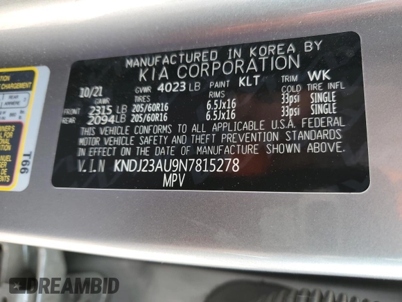2022 Kia Soul LX with VIN KNDJ23AU9N7815278, listed as a Copart auction lot 51346285 with 40,219 mi miles and Salvage Title. Bid and sale history available at DreamBid. Image 12.