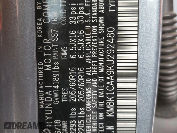 2019 Hyundai Kona SE with VIN KM8K1CAA9KU292480, listed as a Copart auction lot 40703773 with 34,744 mi miles. Bid and sale history available at carsss.com. Image 13.