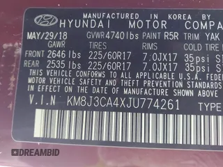 2018 Hyundai Tucson SEL with VIN KM8J3CA4XJU774261, listed as a IAAI auction lot 41628142 with 60,858 mi miles and . Bid and sale history available at DreamBid. Image 9.
