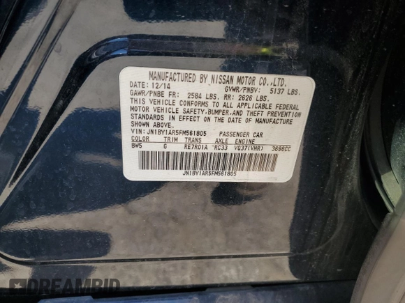 2015 Infiniti Q70 with VIN JN1BY1AR5FM561805, listed as a Copart auction lot 57892685 with 208,526 mi miles and Salvage title. Bid and sale history available at DreamBid. Image 12.
