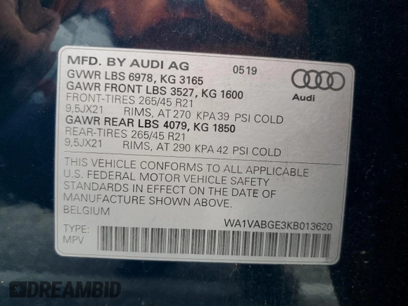 2019 Audi e-tron Prestige with VIN WA1VABGE3KB013620, listed as a Copart auction lot 61975913 with 25,369 mi miles. Bid and sale history available at carsss.com. Image 13.