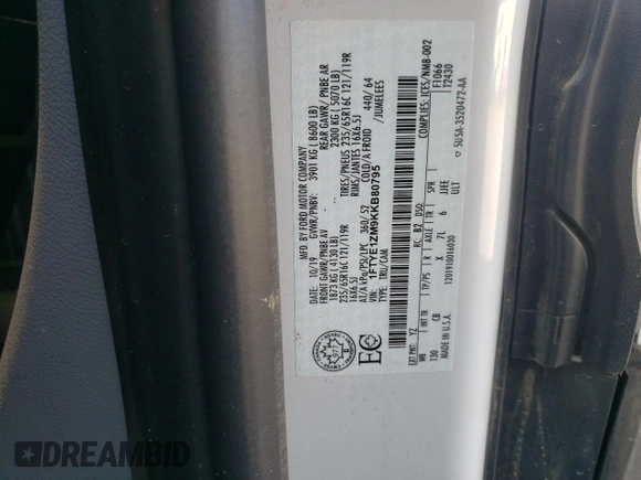 2019 Ford Transit z VIN 1FTYE1ZM9KKB80795, wystawiony jako Copart lot #68623194 z przebiegiem Nie podano mil oraz Nie do naprawy • Non repairable. Historia ofert i sprzedaży dostępna na DreamBid. Obrazek 13.