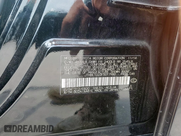 2015 Lexus IS 350 z VIN JTHBE1D23F5017980, wystawiony jako Copart lot #57401835 z przebiegiem 115 485 mil mil oraz Szkoda całkowita • Salvage title. Historia ofert i sprzedaży dostępna na DreamBid. Obrazek 12.