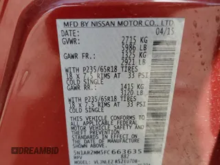 2015 Nissan Pathfinder SL with VIN 5N1AR2MM5FC663635, listed as a Copart auction lot 62075025 with 98,052 mi miles and Salvage title. Bid and sale history available at DreamBid. Image 13.