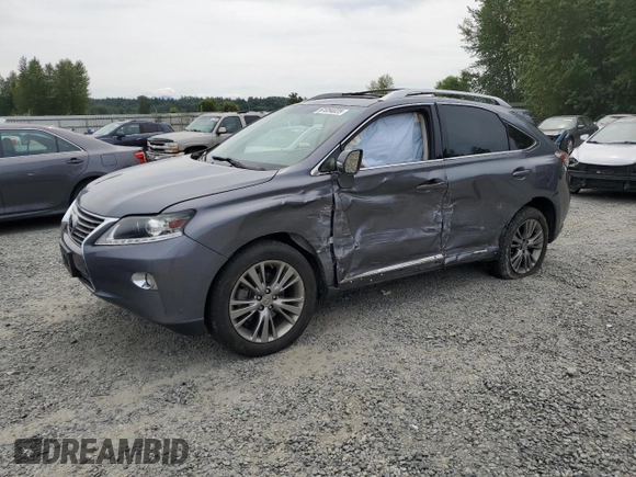 2013 Lexus RX 450h with VIN JTJBC1BA3D2437218, listed as a Copart auction lot 61054025 with 114,662 mi miles and Salvage title. Bid and sale history available at DreamBid. Image 1.