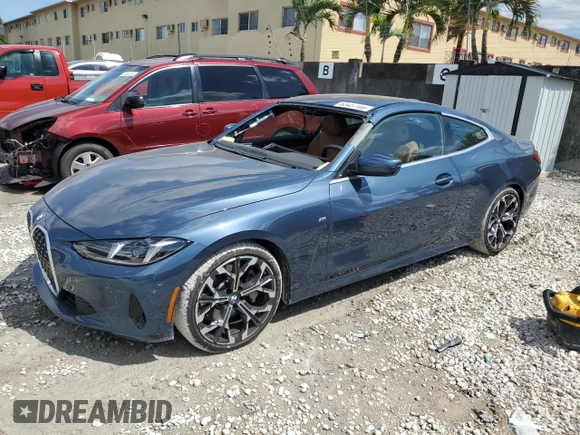 2025 BMW 4 Series 430i with VIN WBA43DA07SCU37586, listed as a Copart auction lot 52437105 with 812 mi miles and Salvage title. Bid and sale history available at DreamBid. Image 1.