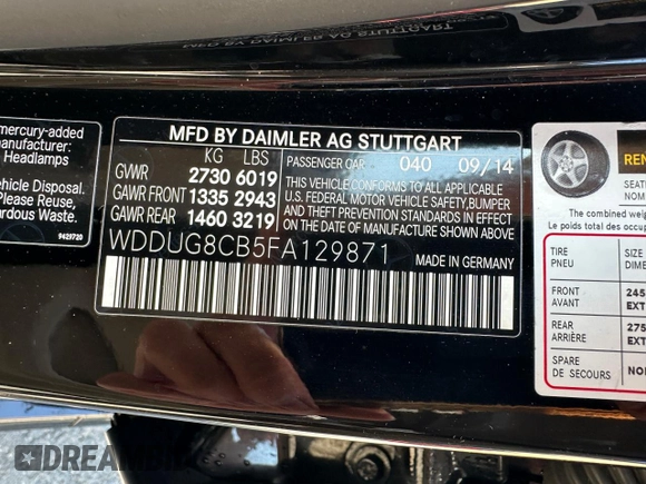 2015 Mercedes-Benz S 550 with VIN WDDUG8CB5FA129871, listed as a Copart auction lot 55213305 with 110,748 mi miles and Clean Title. Bid and sale history available at carsss.com. Image 10.