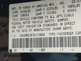 2007 Honda Accord LX SE with VIN 1HGCM56357A173826, listed as a IAAI auction lot 42384984 with 232,487 mi miles and . Bid and sale history available at DreamBid. Image 9.