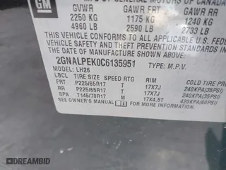 2012 Chevrolet Equinox LT w/2LT with VIN 2GNALPEK0C6135951, listed as a IAAI auction lot 41785986 with 167,245 mi miles. Bid and sale history available at carsss.com. Image 9.