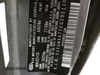 2014 Kia Optima LX with VIN 5XXGM4A71EG292110, listed as a Copart auction lot 87805195 with 175,367 mi miles and Salvage Title. Bid and sale history available at carsss.com. Image 12.