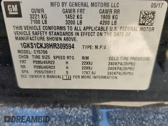 2017 GMC Yukon Denali with VIN 1GKS1CKJ8HR309594, listed as a Copart auction lot 73943684 with 0 mi miles and Salvage Title. Bid and sale history available at carsss.com. Image 14.