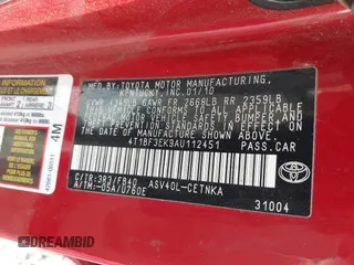 2010 Toyota Camry with VIN 4T1BF3EK9AU112451, listed as a IAAI auction lot 42095173 with 223,325 mi miles and . Bid and sale history available at DreamBid. Image 9.