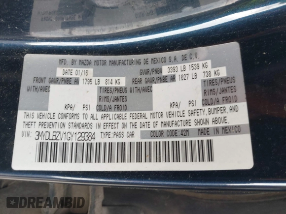 2016 Scion iA with VIN 3MYDLBZV1GY129384, listed as a IAAI auction lot 41978059 with 166,182 mi miles. Bid and sale history available at carsss.com. Image 9.