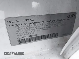 2015 Audi A4 Premium with VIN WAUBFAFL7FN042236, listed as a IAAI auction lot 41517526 with 146,325 mi miles. Bid and sale history available at carsss.com. Image 9.