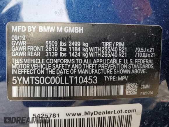 2020 BMW X3 M Competition with VIN 5YMTS0C00LLT10453, listed as a Copart auction lot 74014573 with 35,896 mi miles. Bid and sale history available at carsss.com. Image 16.
