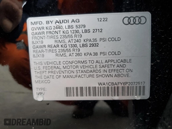 2023 Audi Q5 Prestige with VIN WA1CBAFY6P2072517, listed as a Copart auction lot 42115674 with 3,131 mi miles. Bid and sale history available at carsss.com. Image 16.