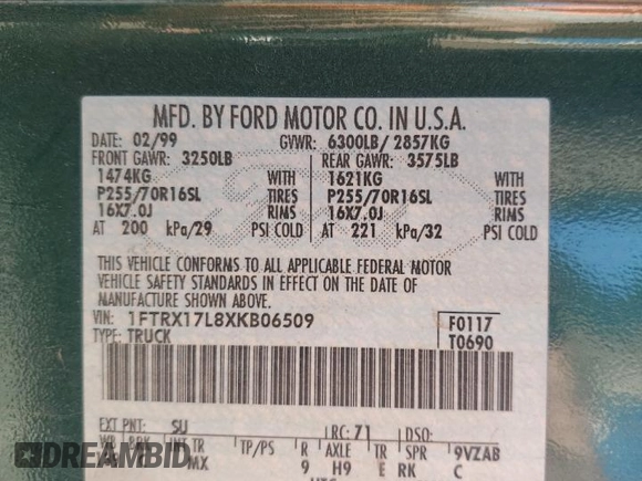 1999 Ford F-150 XL with VIN 1FTRX17L8XKB06509, listed as a Copart auction lot 49062185 with 110,582 mi miles and Salvage Title. Bid and sale history available at carsss.com. Image 12.